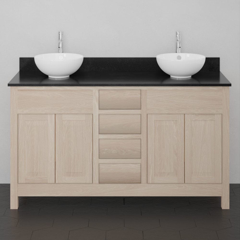 60" Vippis Unfinished Red Oak Raised Panel Double Vanity for Vessel Sinks - 34" Height