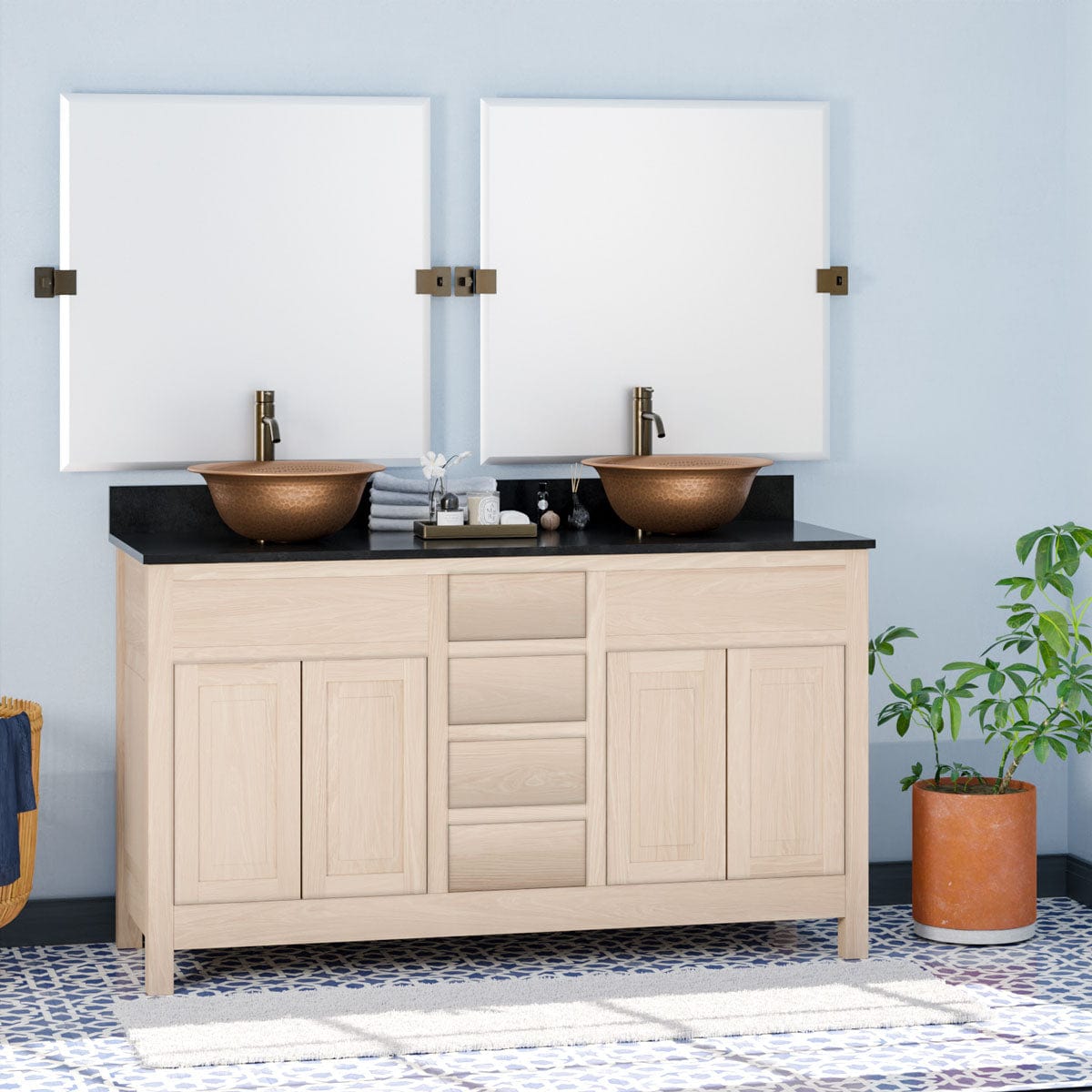 60" Vippis Unfinished Red Oak Raised Panel Double Vanity for Vessel Sinks - 34" Height