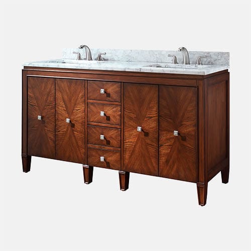 61" Coram Vanity for Double Rectangular Undermount Sinks - New Walnut