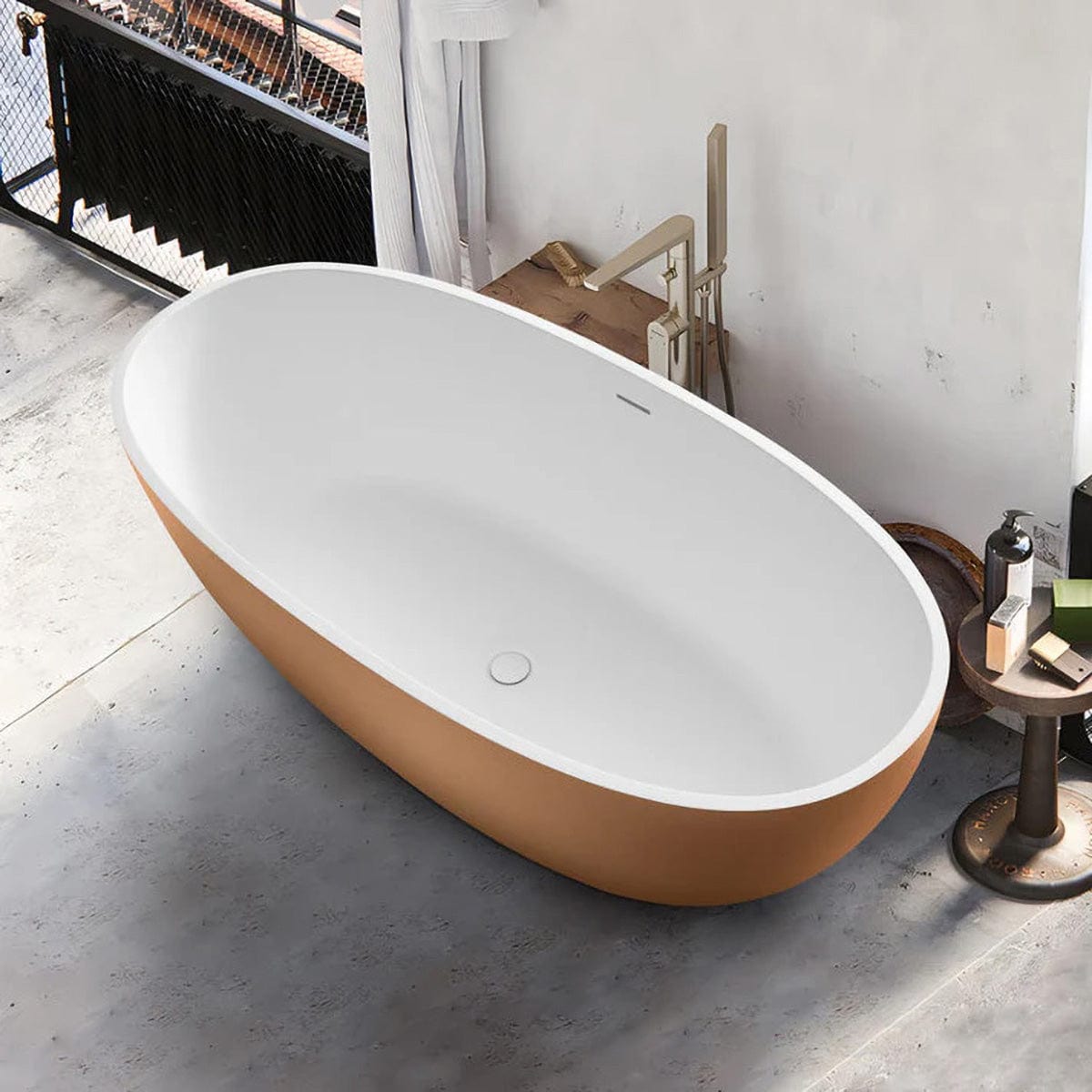 61" Denali Solid Surface Stone Resin Freestanding Bathtub - Gold Exterior
