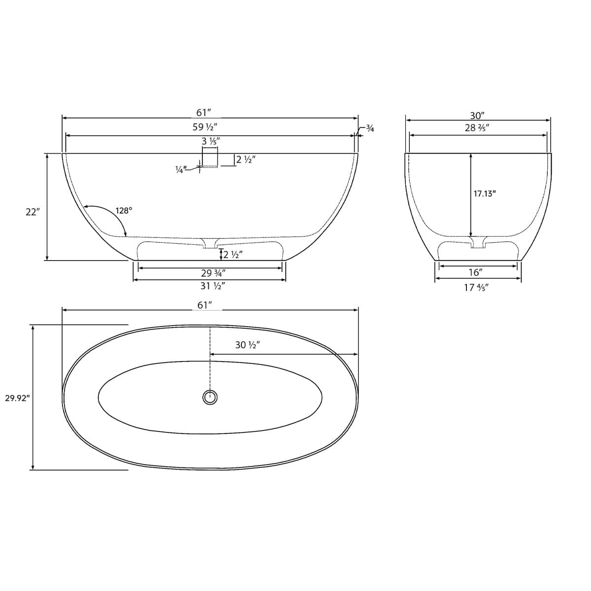 61" Denali Solid Surface Stone Resin Freestanding Bathtub - Gold Exterior