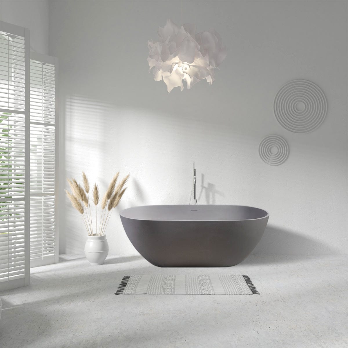 63" Boalt Solid Surface Stone Resin Freestanding Bathtub - Matte Gray Finish