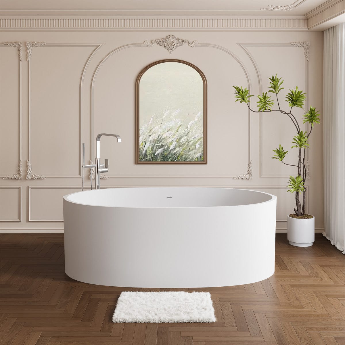 65" Extra Wide Arco Solid Surface Stone Resin Freestanding Bathtub