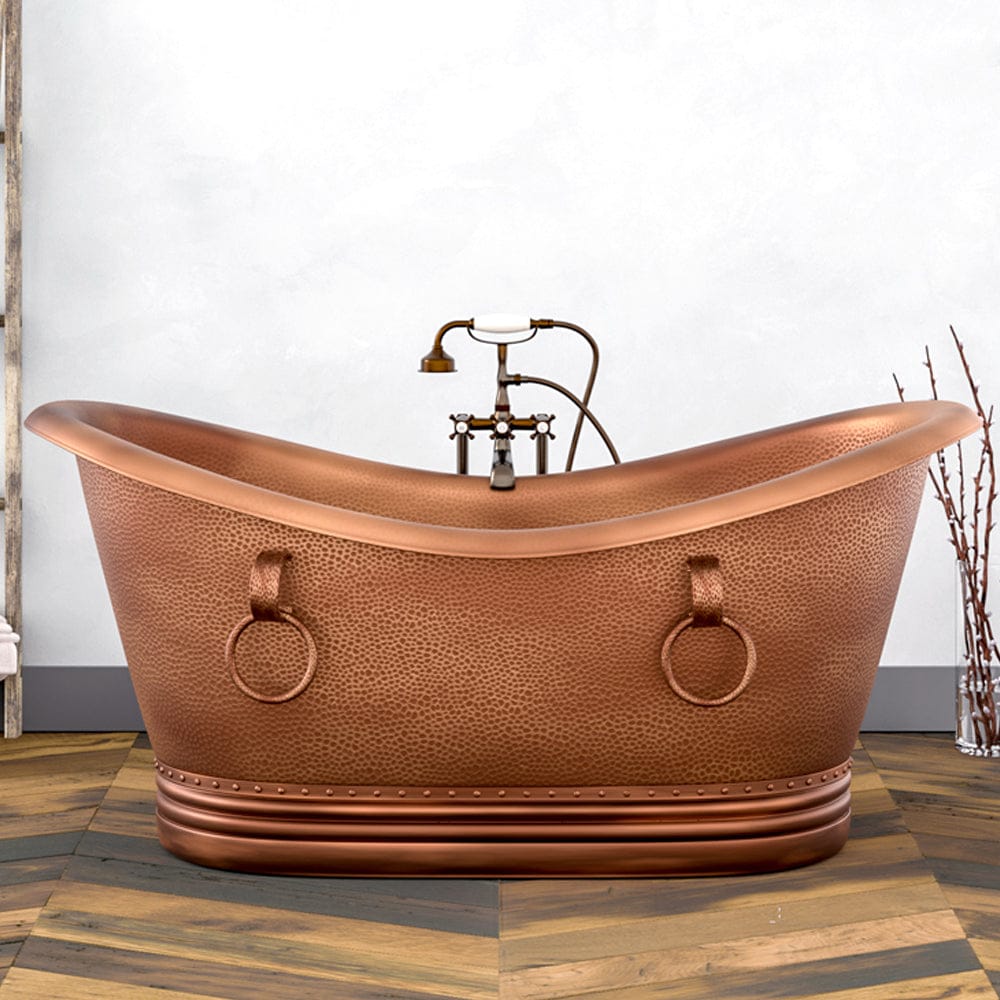 66" Arcadia Copper Double-Slipper Roll-Top Pedestal Tub