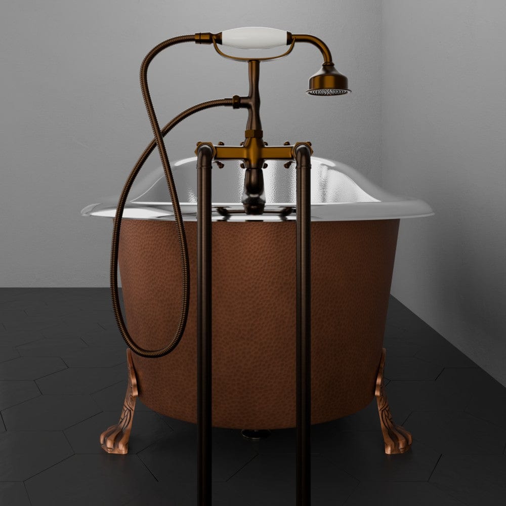 66" Jadaro Single Slipper Copper Clawfoot Tub with Rolled Rim - Polished Nickel Interior with Antique Copper Exterior