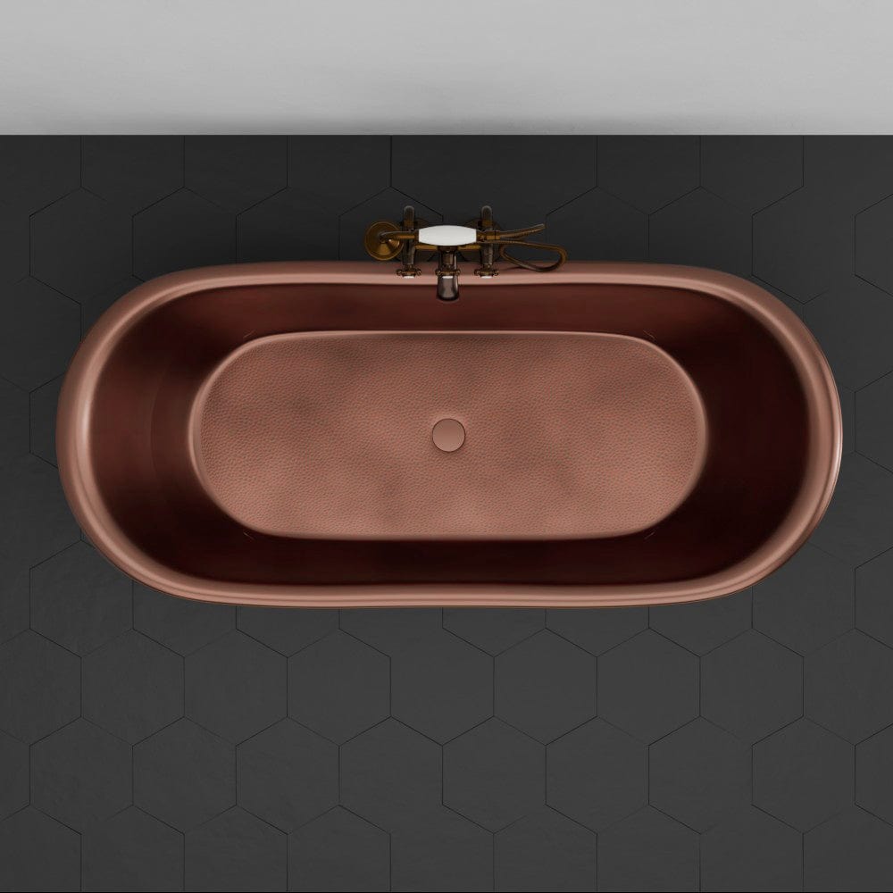 66" Joyce Double Slipper Hammered Copper Clawfoot Tub with Rolled Rim