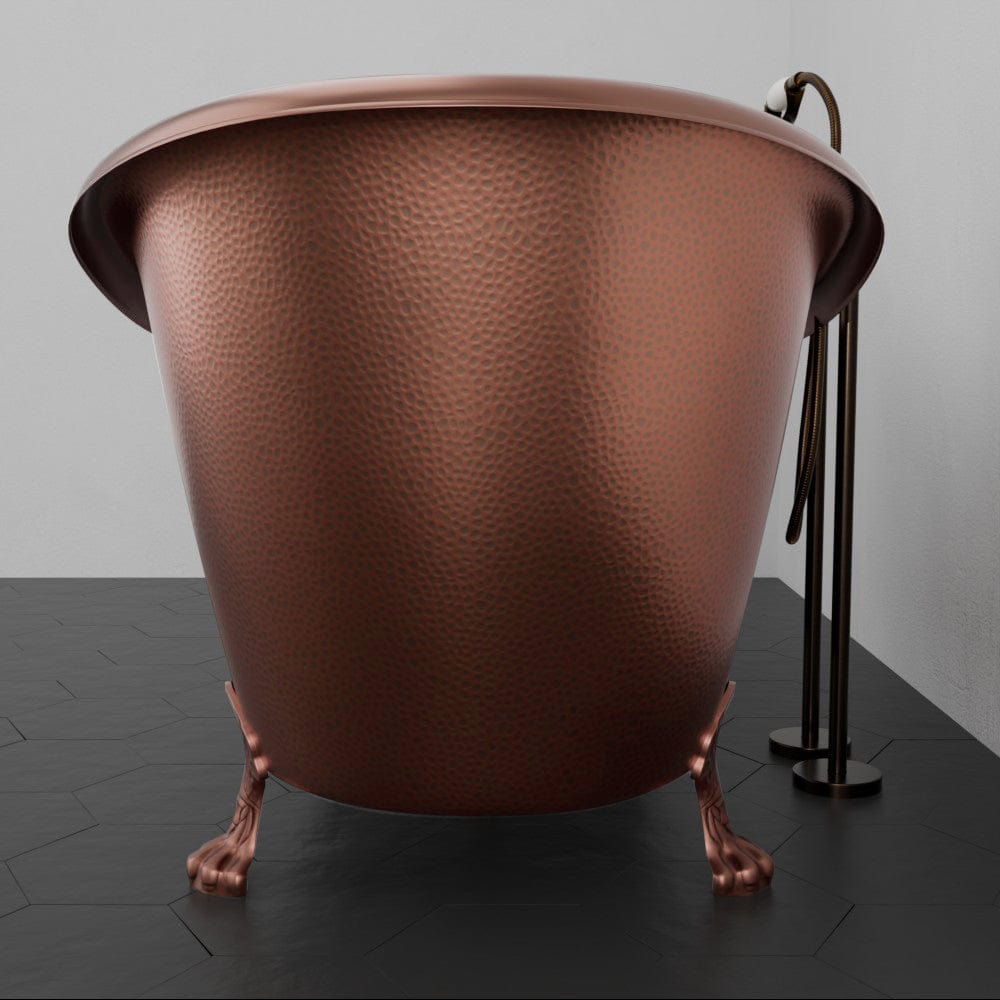 66" Joyce Double Slipper Hammered Copper Clawfoot Tub with Rolled Rim