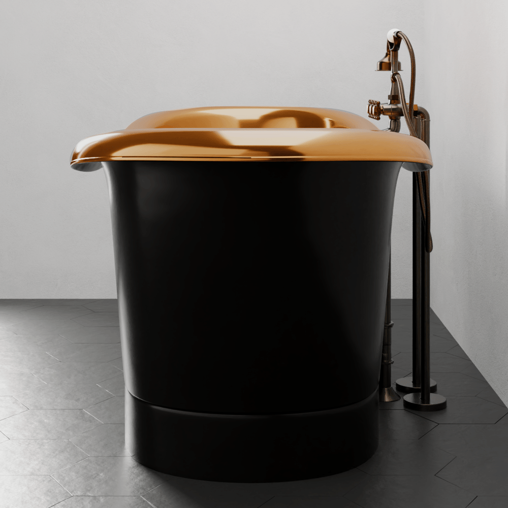 66" Kalida Antique Black Copper Double-Slipper Roll-Top Pedestal Tub - Polished Interior