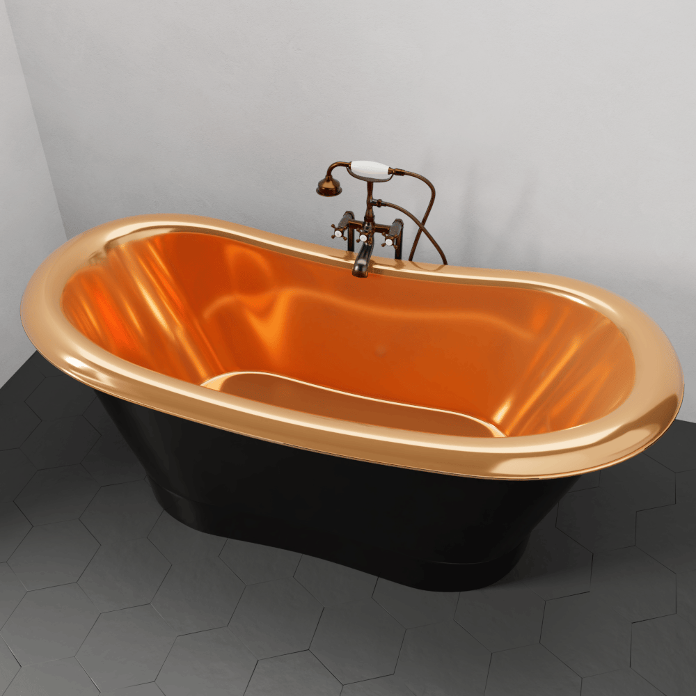 66" Kalida Antique Black Copper Double-Slipper Roll-Top Pedestal Tub - Polished Interior