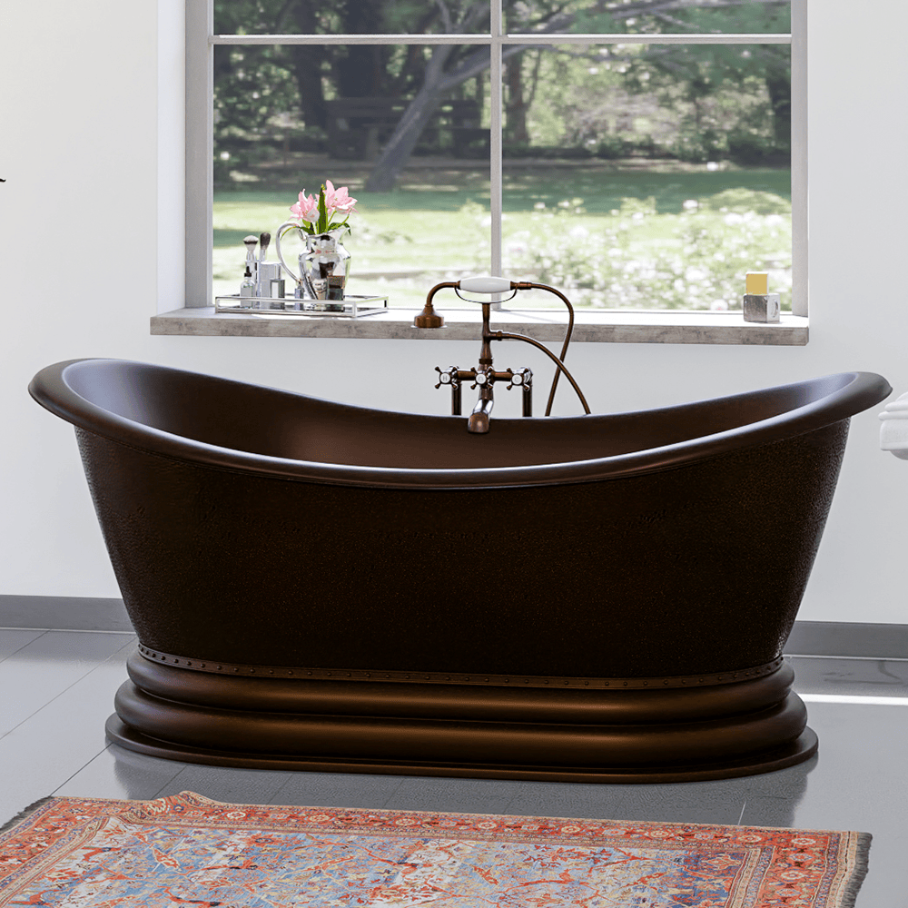 66" Lutts Copper Double-Slipper Roll-Top Pedestal Tub