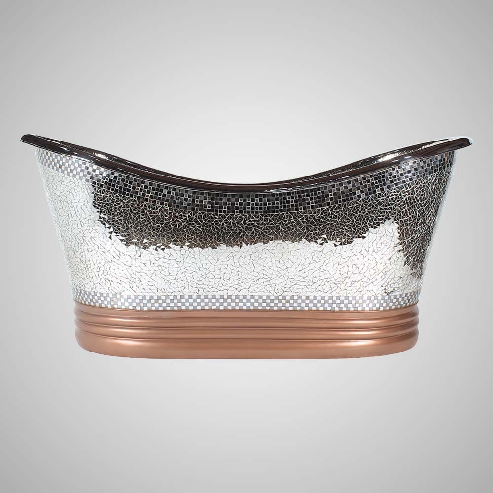 66" Pomona Copper Double-Slipper Mosaic Nickel-Plated Tub