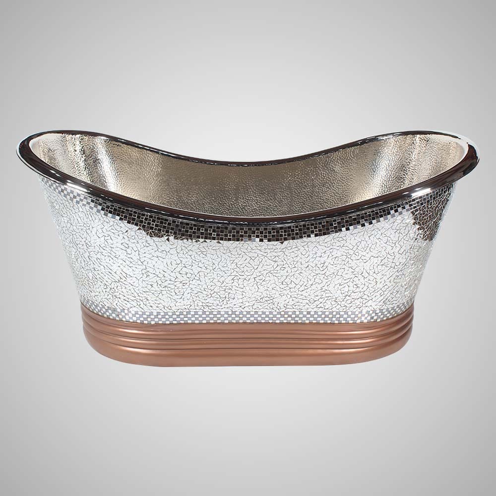 66" Pomona Copper Double-Slipper Mosaic Nickel-Plated Tub