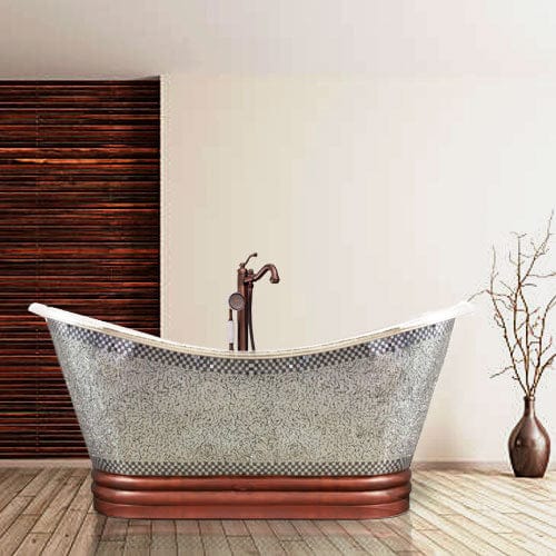 66" Pomona Copper Double-Slipper Mosaic Nickel-Plated Tub