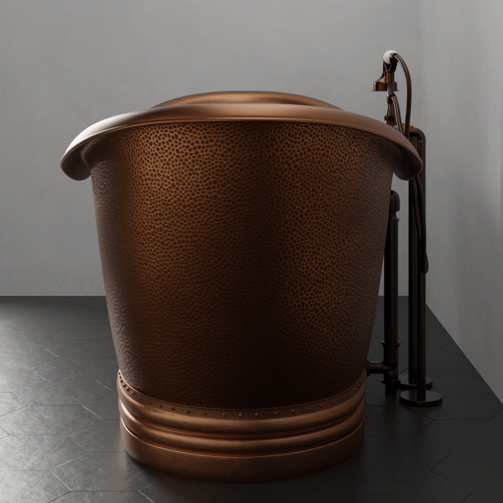 66" Vista Copper Double-Slipper Roll-Top Pedestal Tub
