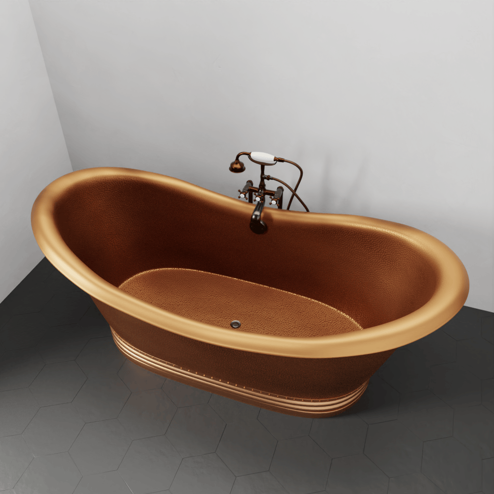 66" Vista Copper Double-Slipper Roll-Top Pedestal Tub