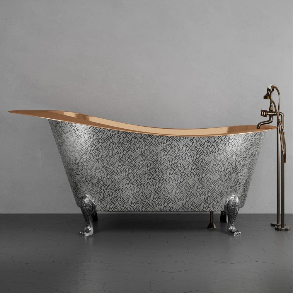 66" Walden Hammered Antique Copper Slipper Clawfoot Tub - Polished Interior