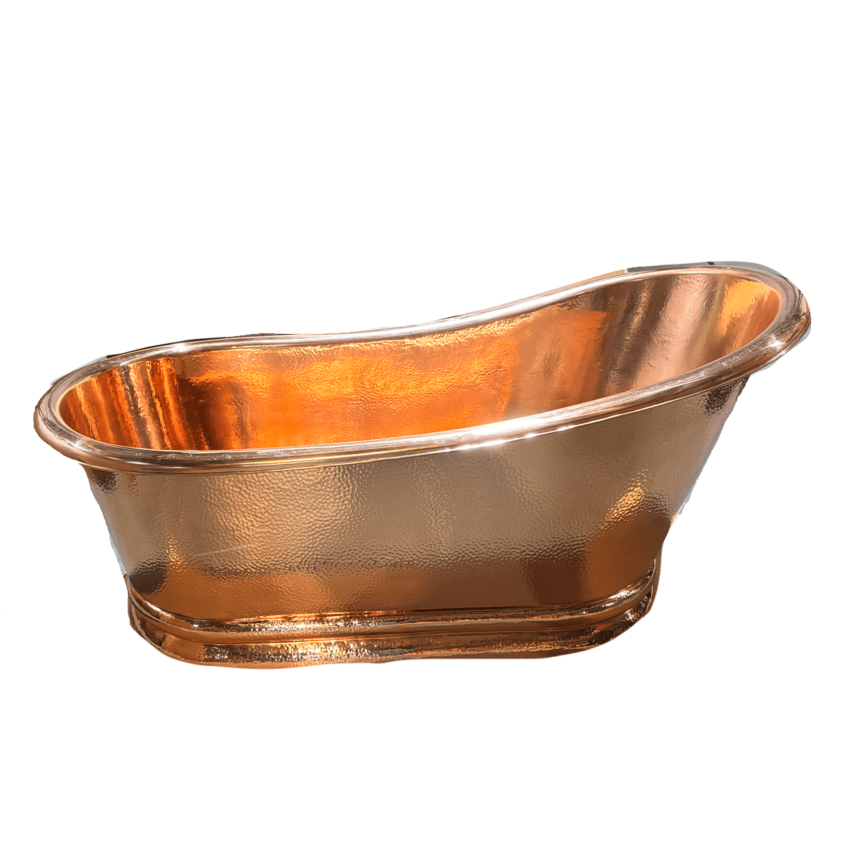 66" Weltner Hammered Copper Single Slipper Tub with Pedestal Copper Polish with Lacquer