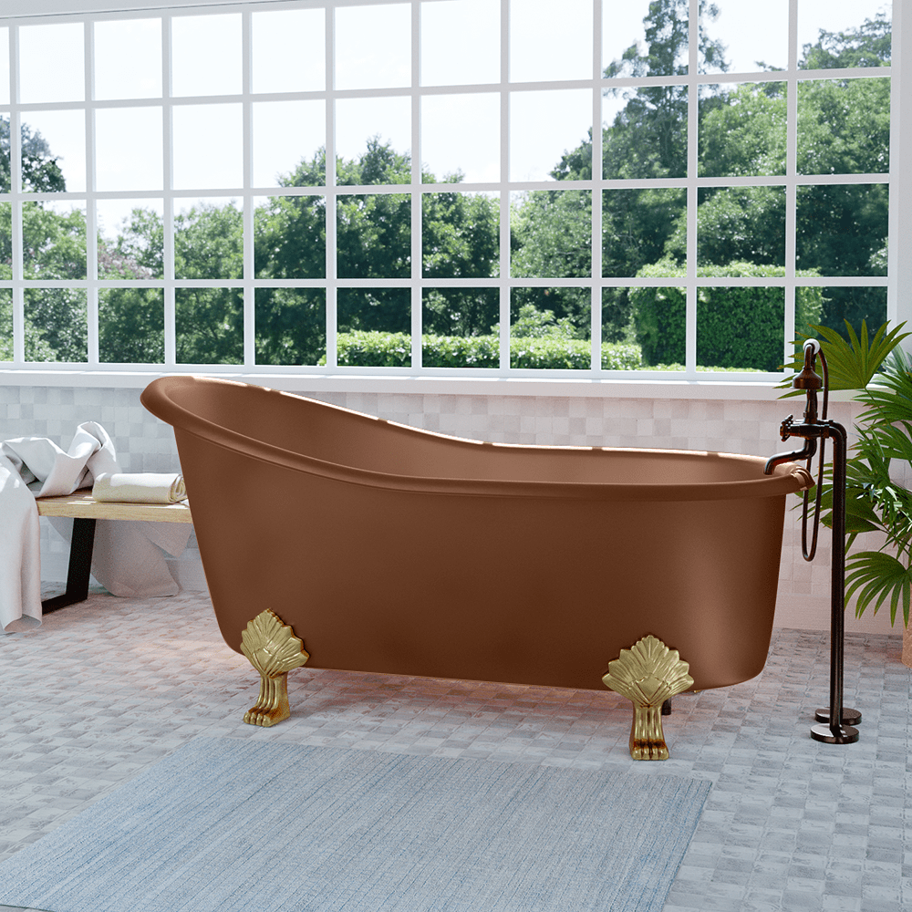 67" Allons Copper Slipper Clawfoot Tub - Lion Feet