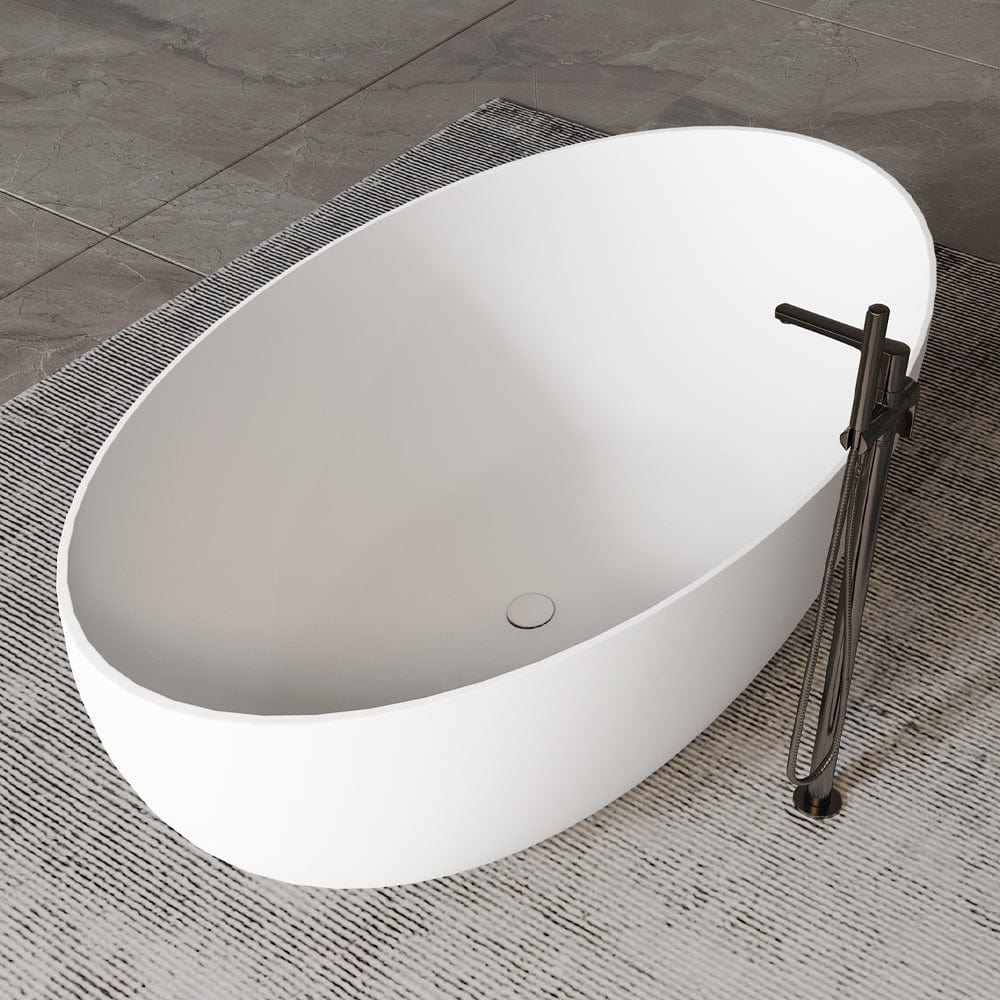 67" Extra Wide Mian Solid Surface Stone Resin Freestanding Bathtub with Integral Drain and Overflow