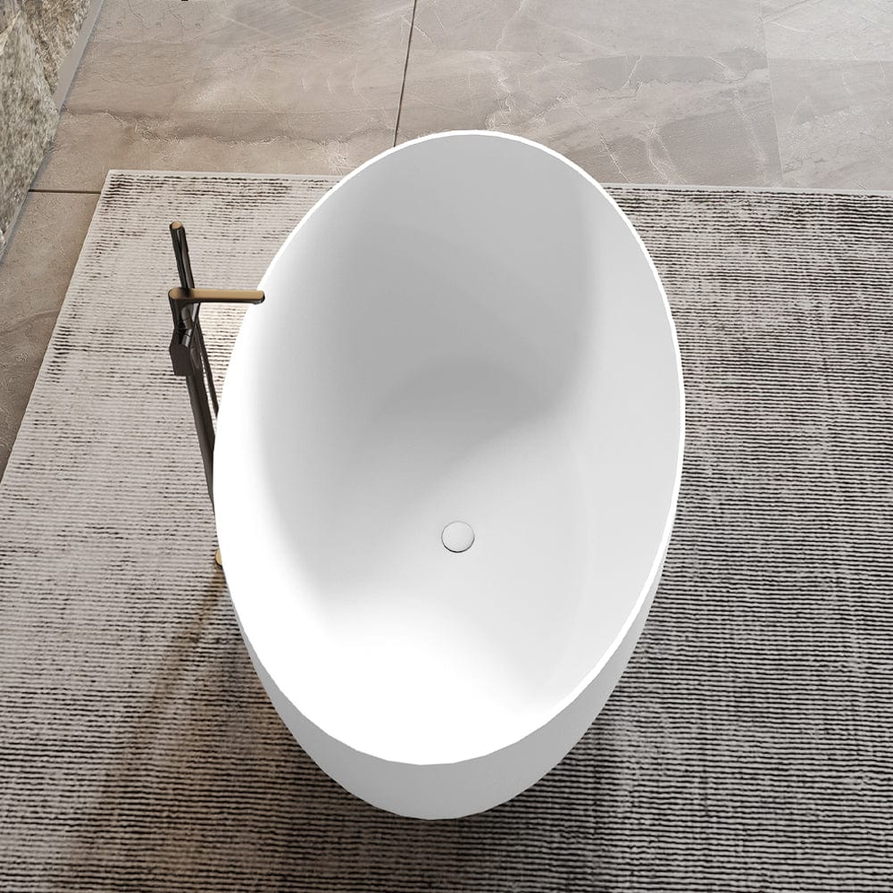 67" Extra Wide Mian Solid Surface Stone Resin Freestanding Bathtub with Integral Drain and Overflow