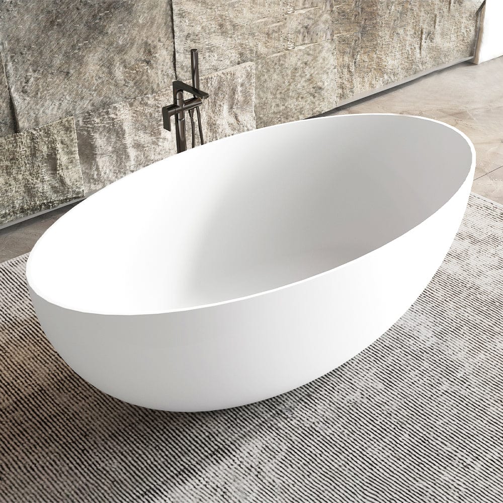 67" Extra Wide Mian Solid Surface Stone Resin Freestanding Bathtub with Integral Drain and Overflow