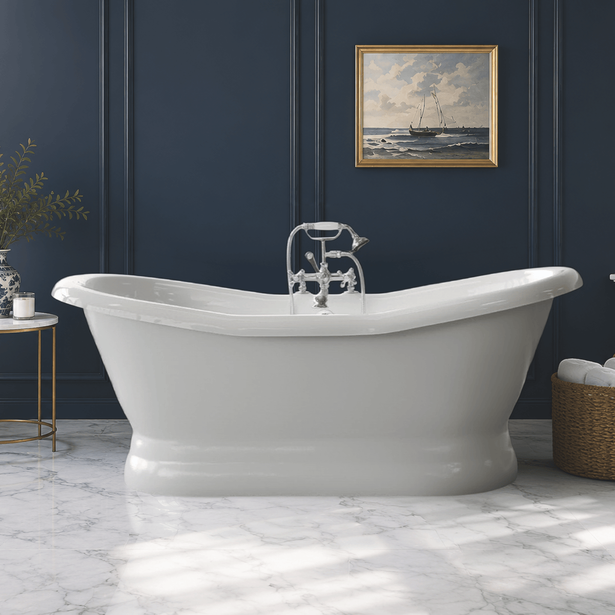 68" Empress Acrylic Double-Slipper Tub with Pedestal