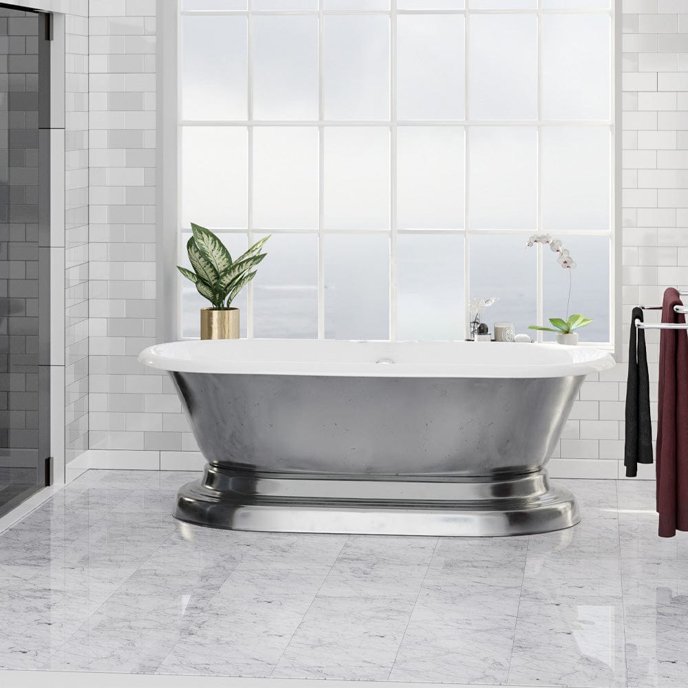 68" Luna Cast Iron Double-Ended Roll-Top Tub with Pedestal - Burnished Exterior Finish