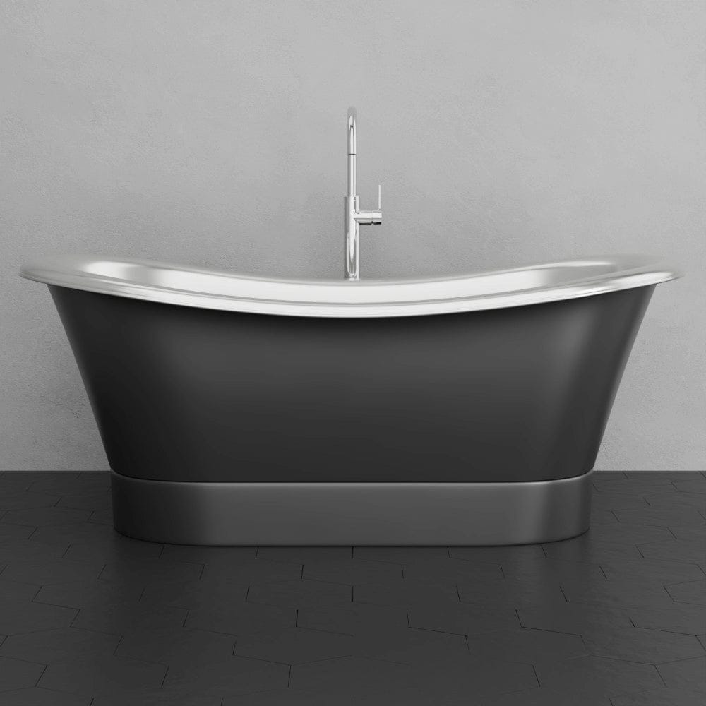 70" Gibbon Double Slipper Copper Freestanding Tub - Satin Nickel Interior with Black Exterior