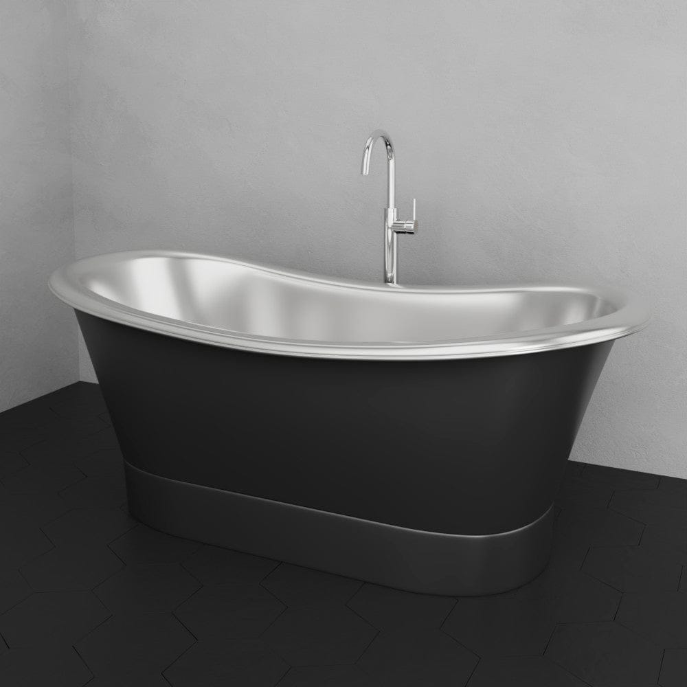 70" Gibbon Double Slipper Copper Freestanding Tub - Satin Nickel Interior with Black Exterior