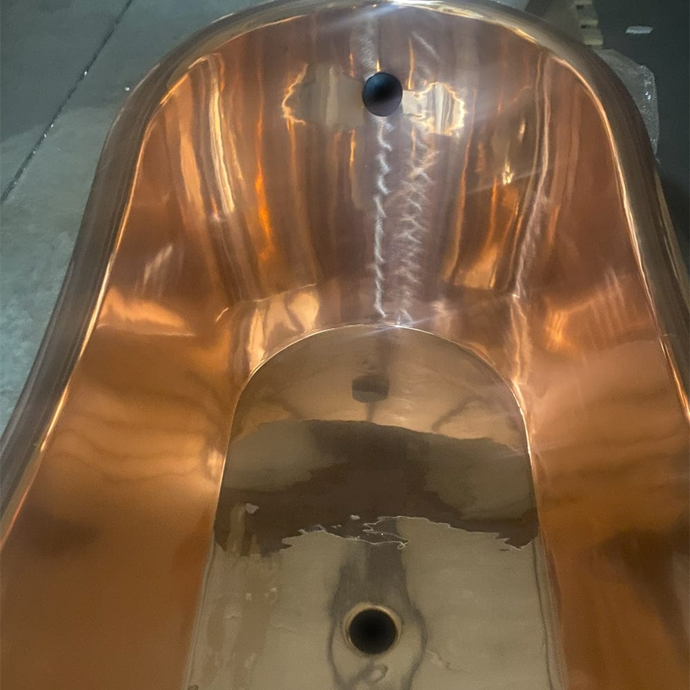 70" Kalida Antique Black Copper Double-Slipper Roll-Top Tub with Pedestal - Polished Interior with Matte Black Daisy Wheel & Pop-Up Drain