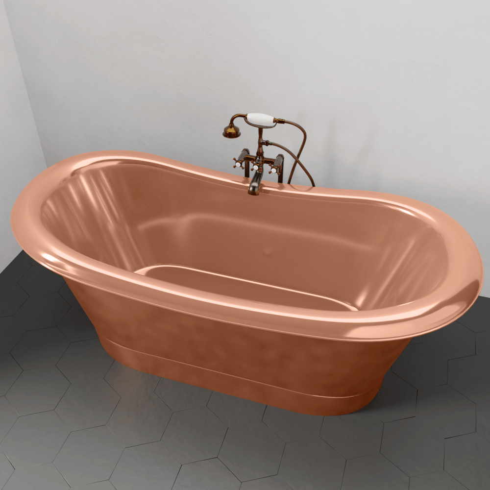 70" Monrovia Copper Double-Slipper Roll-Top Pedestal Tub