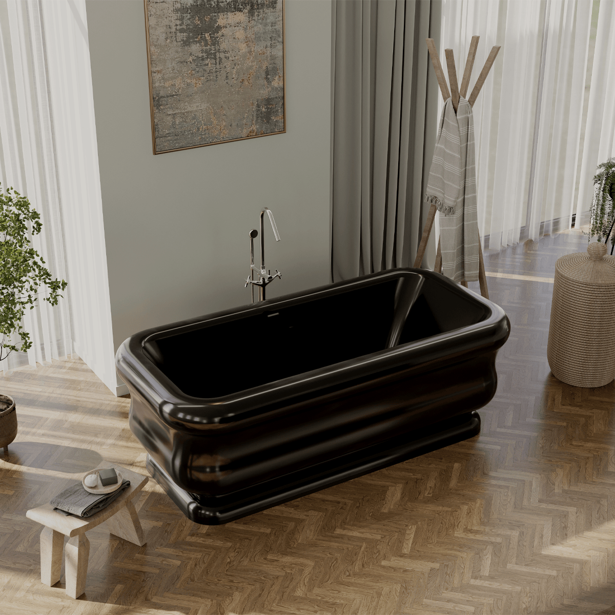 71" Extra Wide Calhoun Acrylic Freestanding Tub - Glossy Black