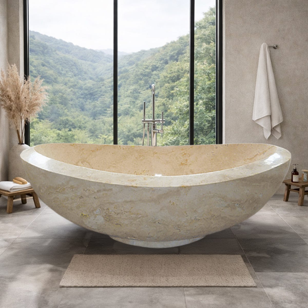 71" Kensington Stone Double-Slipper Tub with Pedestal