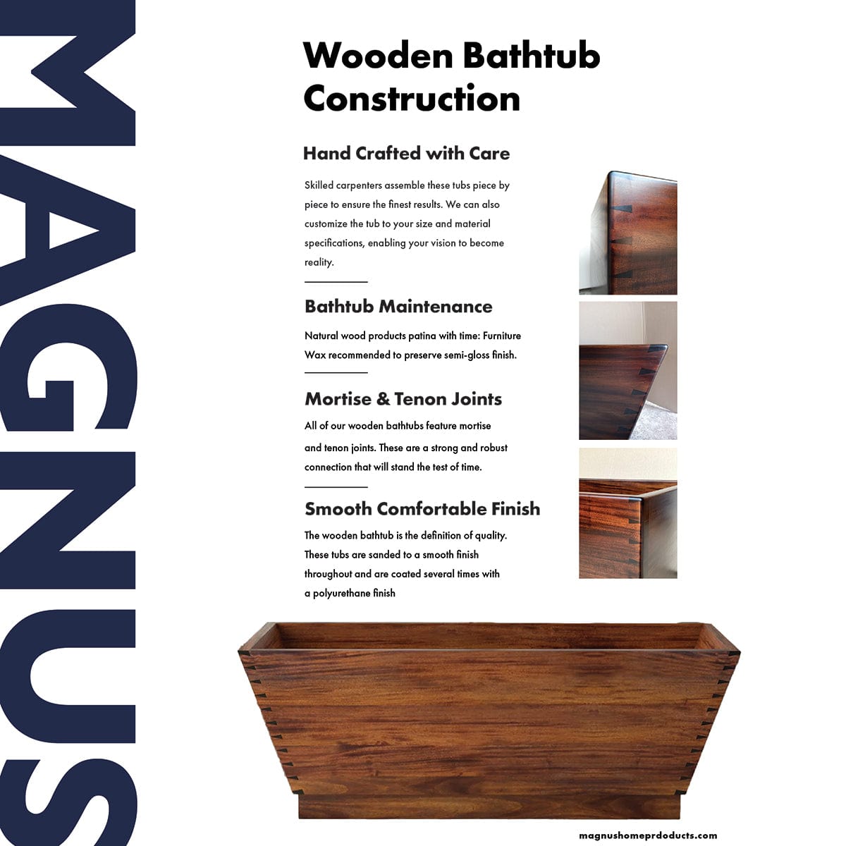 71" Venator Handcrafted Natural Wood Tub
