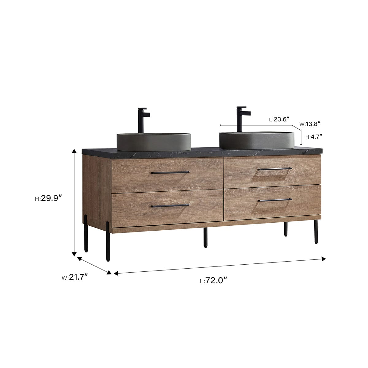 72" Diana Double Vanity for Vessel Sink