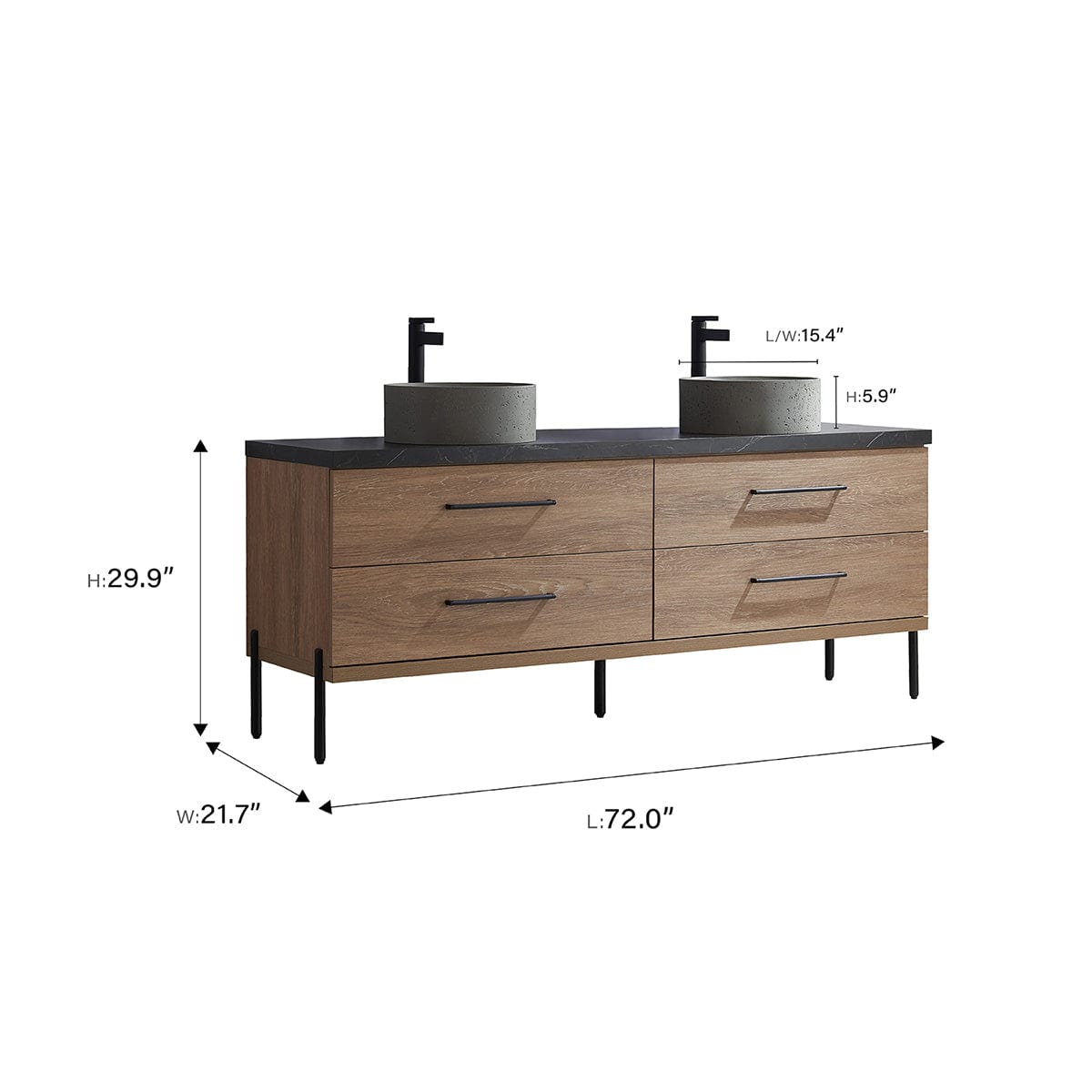 72" Diana Double Vanity for Vessel Sink