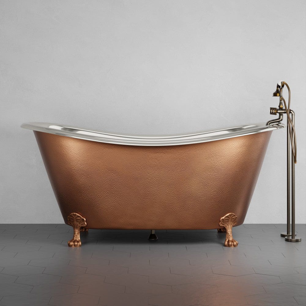 72" Forhaster Antique Copper Clawfoot Double-Slipper Tub - Nickel Interior