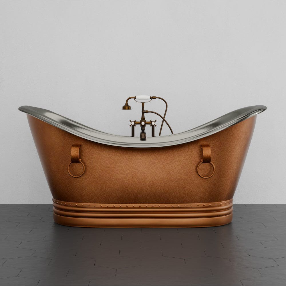 72" Francis Double Slipper Copper Pedestal Tub with Rings