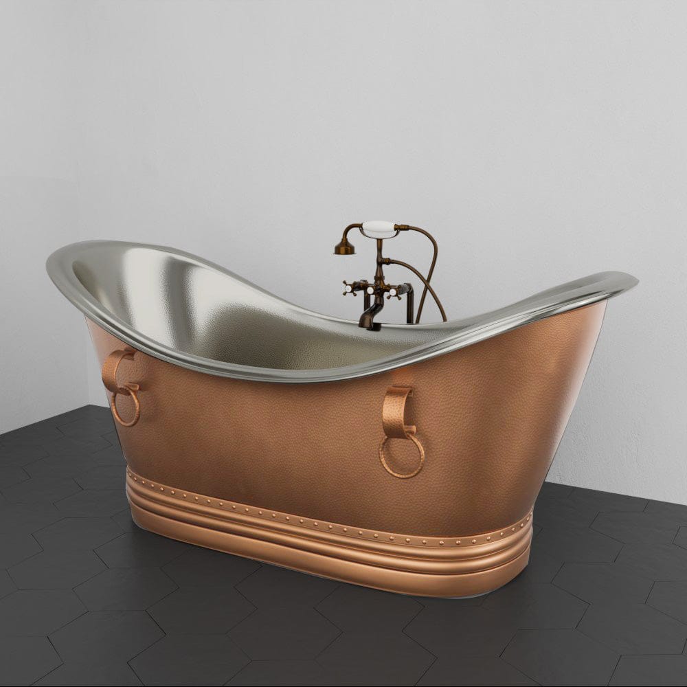 72" Francis Double Slipper Copper Pedestal Tub with Rings