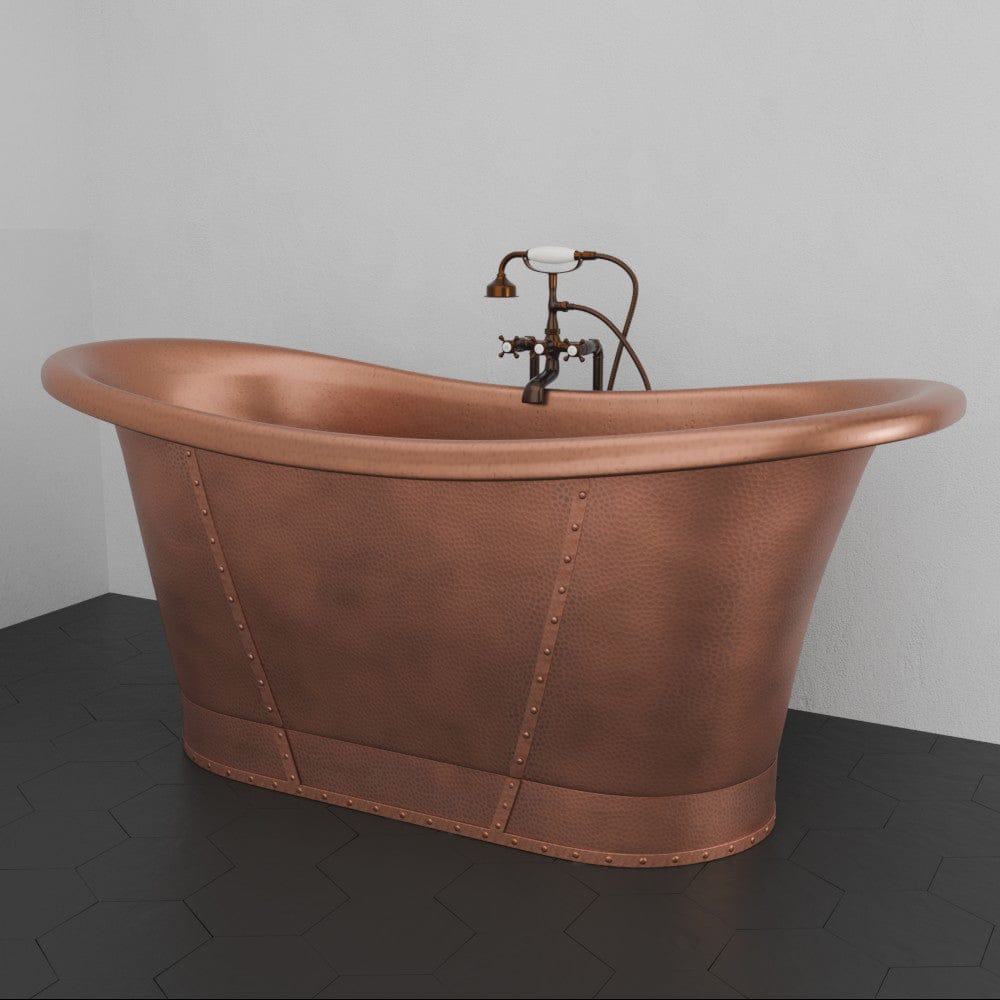 72" Hayward Hammered Copper Double Slipper Pedestal Tub with Copper Rivets