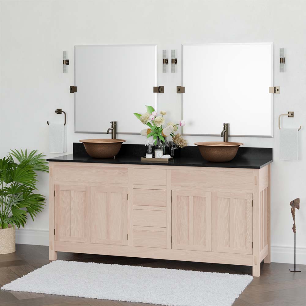 72" Mission Unfinished Red Oak Double Vanity for Vessel Sinks - 34" Height