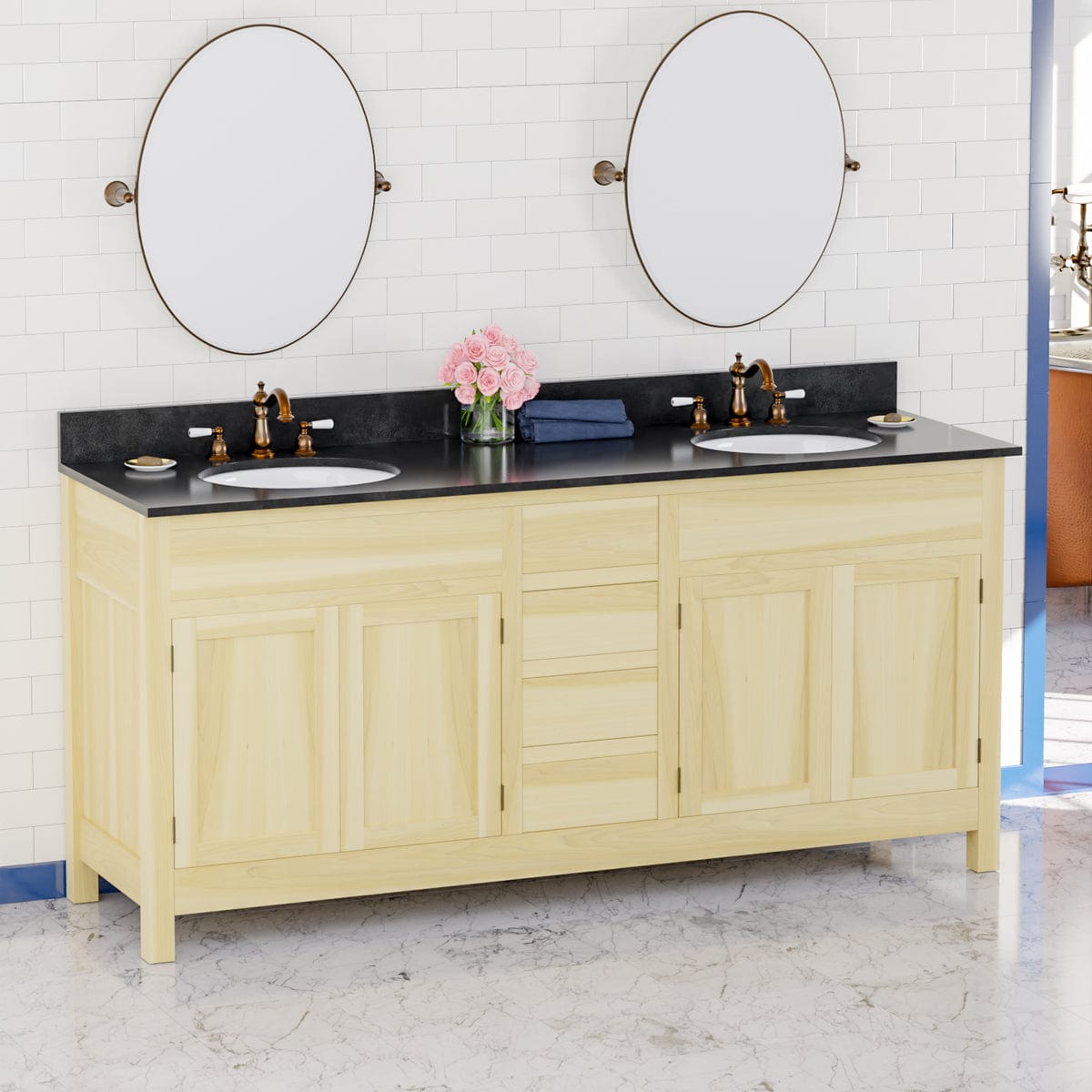 72" Unpainted Shaker Style Poplar Wood Double Vanity for Undermount Sink - 34" Height
