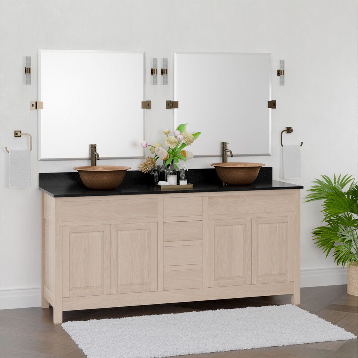 72" Vippis Unfinished Red Oak Raised Panel Double Vanity for Vessel Sinks - 34" Height