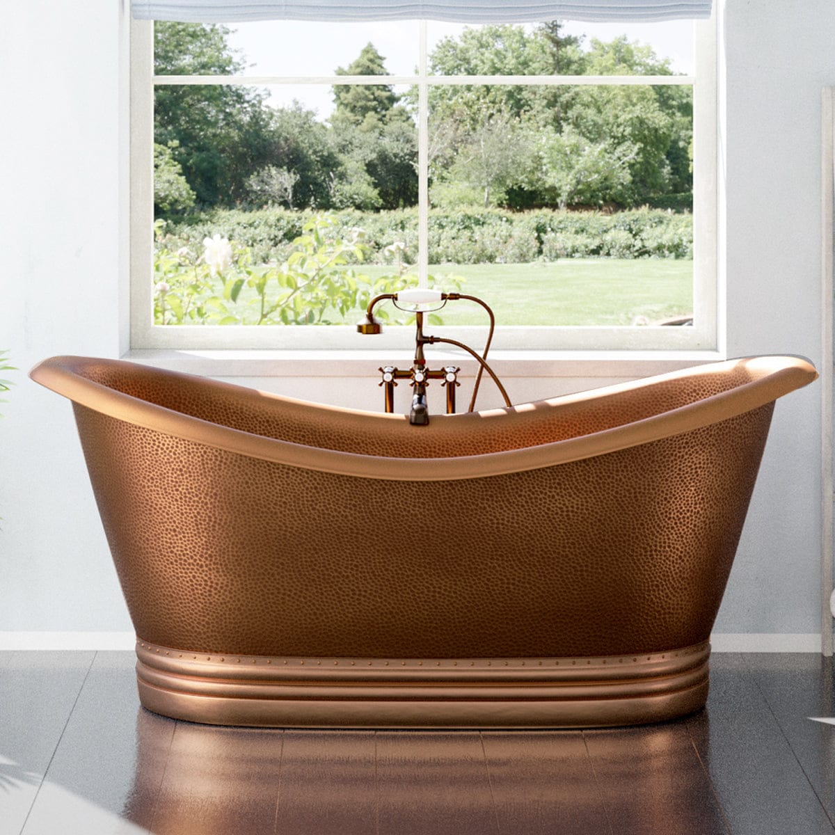 72" Vista Copper Double-Slipper Roll-Top Pedestal Tub