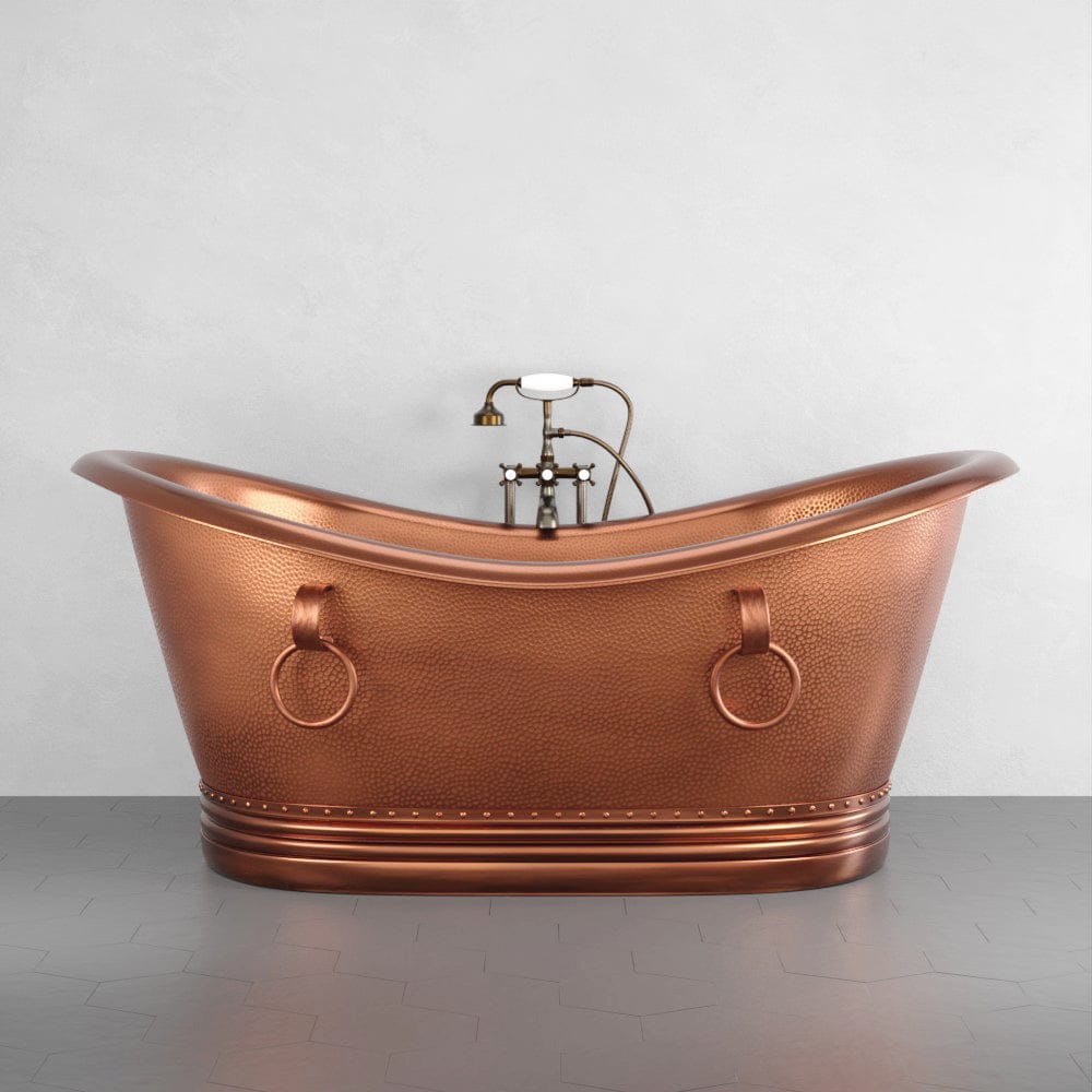 72" x 40" Extra Wide Arcadia Copper Double-Slipper Roll-Top Pedestal Tub
