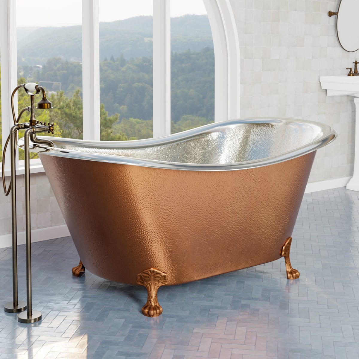 72" x 40" Extra Wide Forhaster Antique Copper Clawfoot Double-Slipper Tub - Multiple Finishes