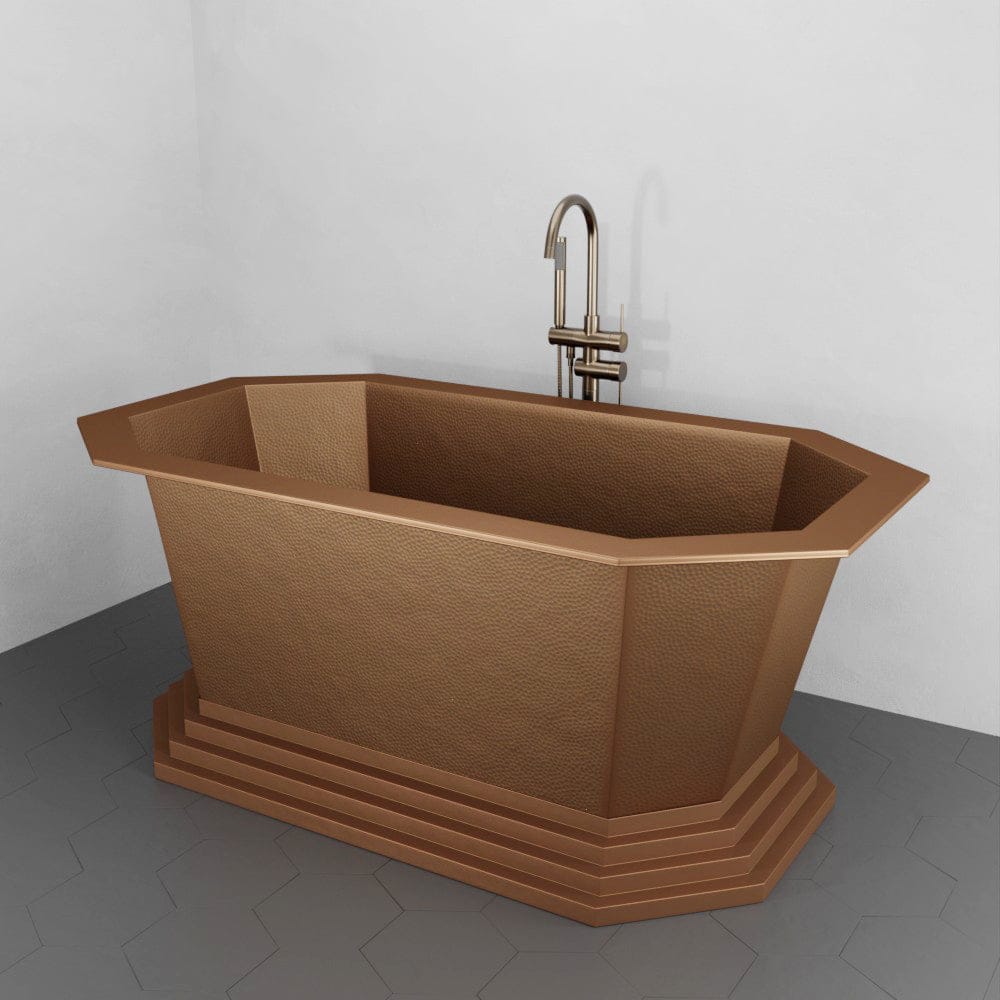72" x 40" Vargas Extra Wide Octagon Copper Double Slipper Hammered Bathtub with Pedestal