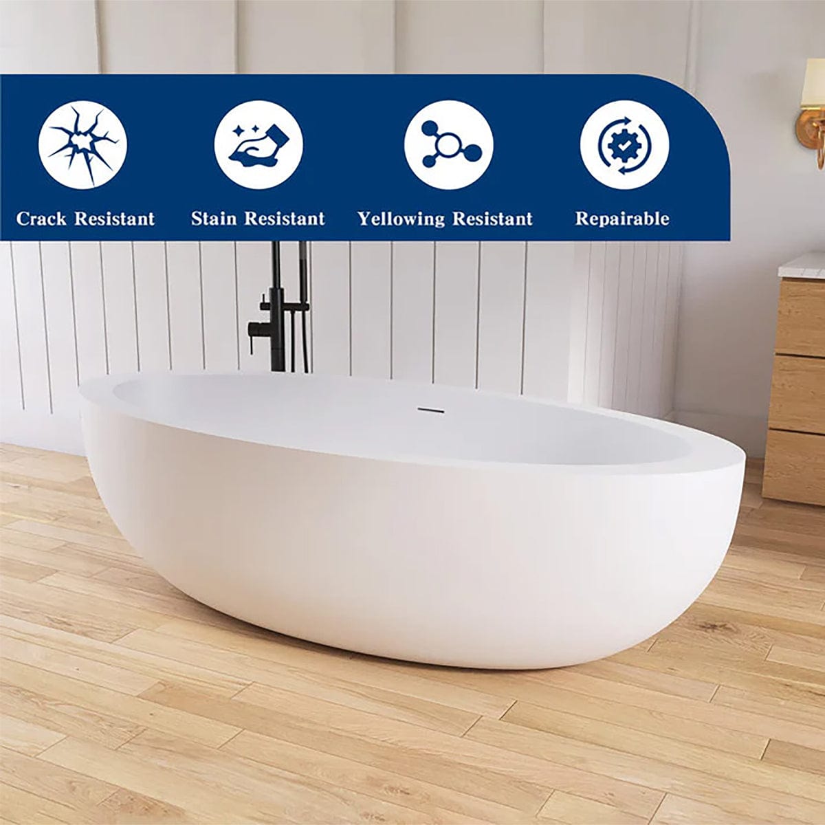 73" Link Solid Surface Stone Resin Freestanding Bathtub