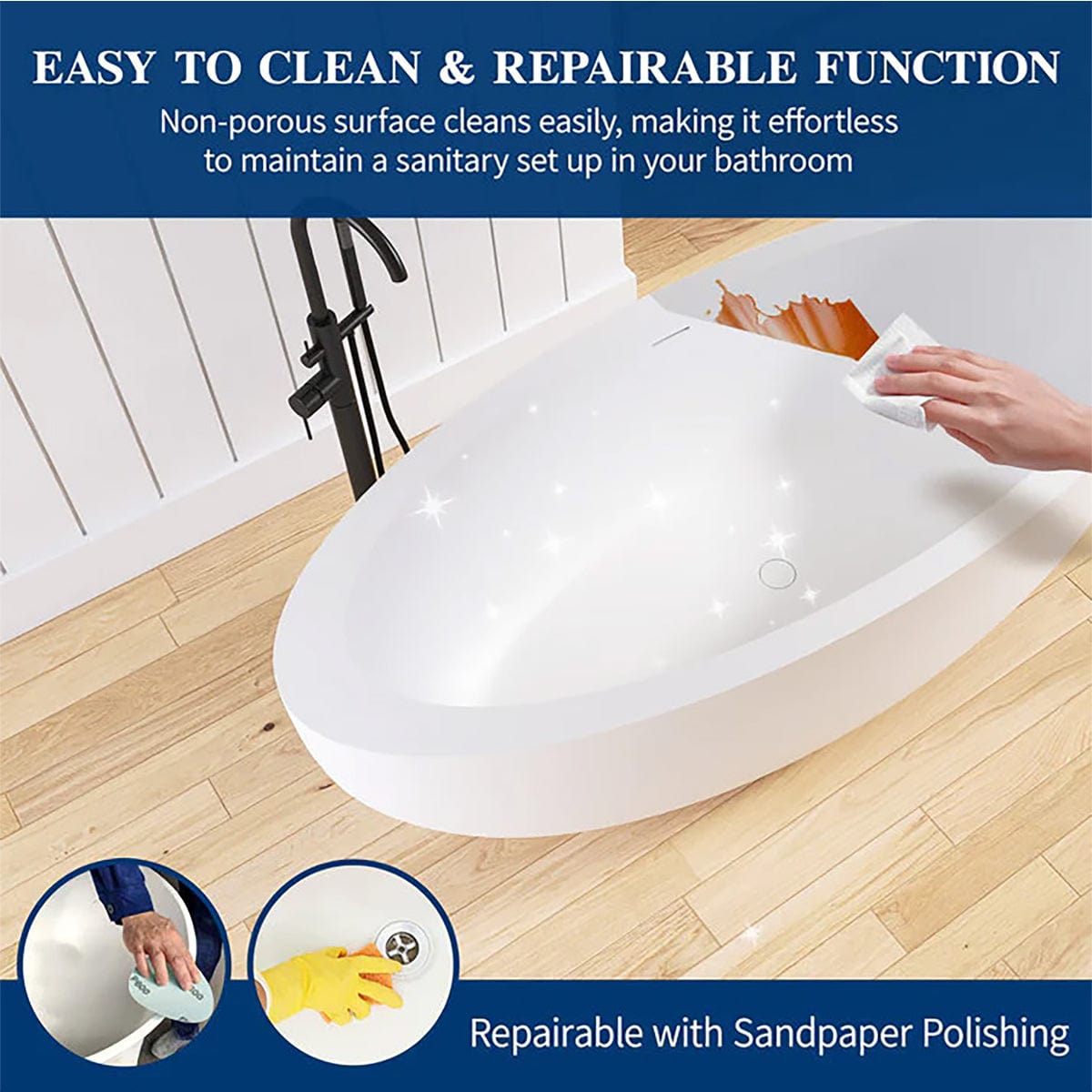 73" Link Solid Surface Stone Resin Freestanding Bathtub