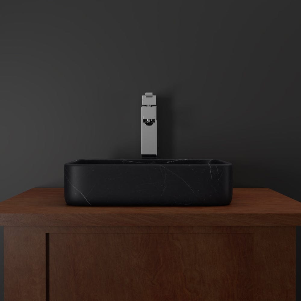 Almadane Smooth Honed Black Forest Marble Vessel Sink